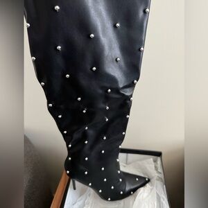 PrettyLittleThing Black Studded Heeled Boots